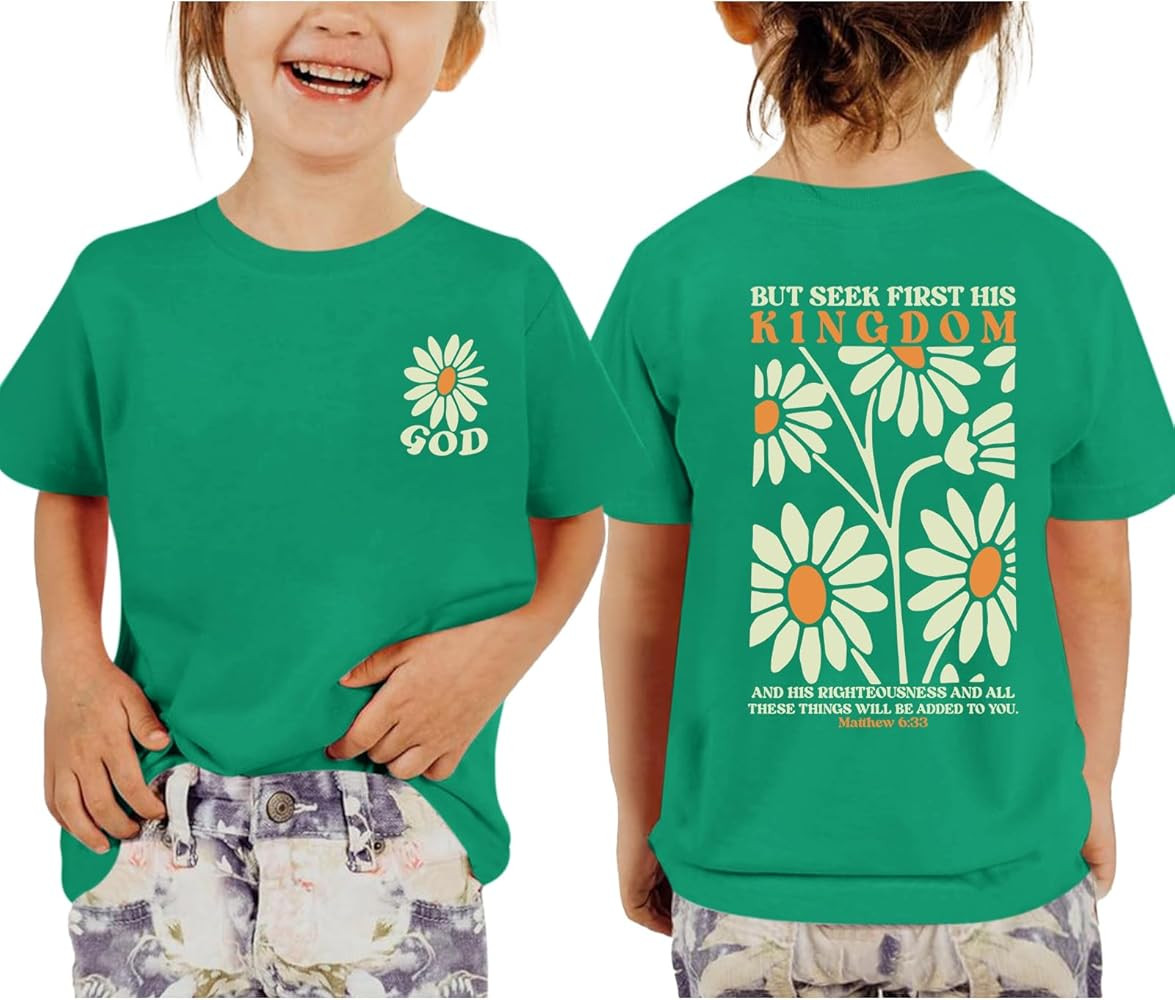 Jesus Shirt for Girls Christian Faith Tshirts Kids Cute Bible Verse Graphic Tees Inspirational Go... | Amazon (US)