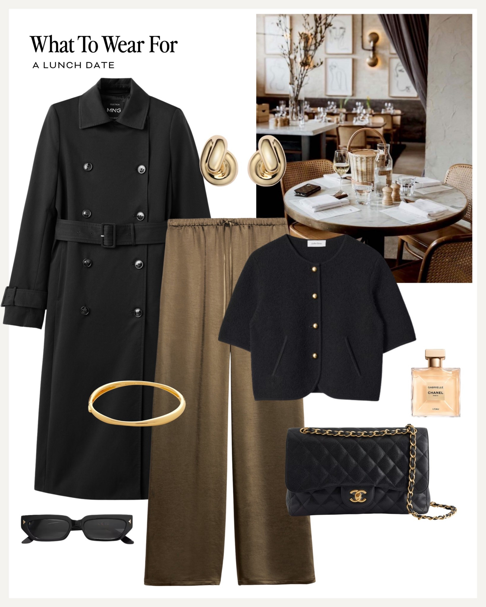 A lunch date 🍷 

Autumn outfits / date night / silk trousers / trench coat / Chanel classic flap / black cardigan 

#LTKuk #LTKdatenight #LTKautumn