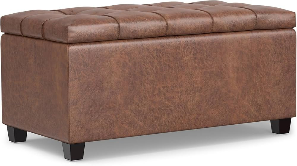 SIMPLIHOME Sienna Wide Transitional Rectangle Storage Ottoman Bench Vegan Faux Leather for The Li... | Amazon (US)