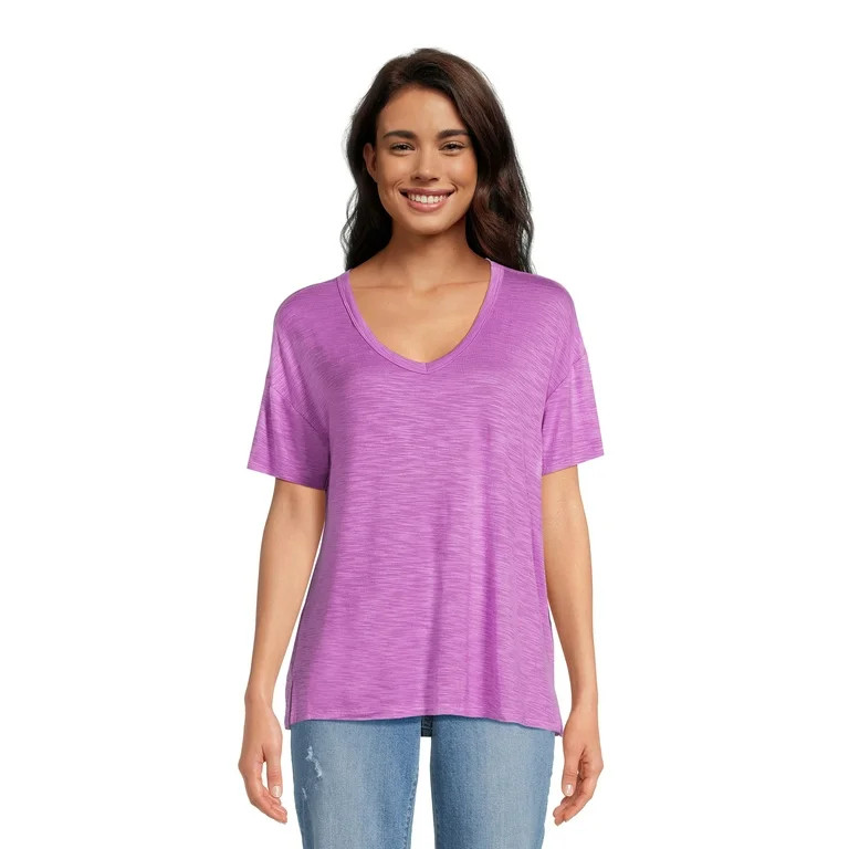 Time and Tru Women's Slub Texture Tee with Short Sleeves, Sizes S-XXXL | Walmart (US)