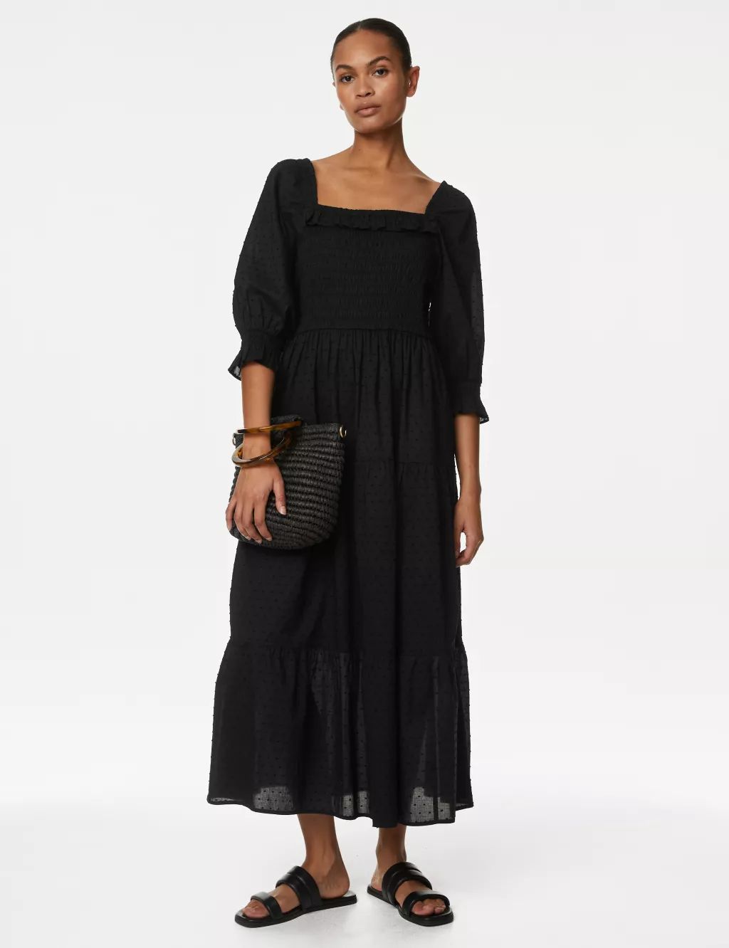Pure Cotton Textured Square Neck Dress | Marks & Spencer (UK)