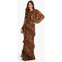 Womens Leopard Ruffle Chiffon Maxi Dress - Multi - 10 | boohoo (US & Canada)