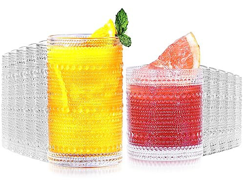 Lvtrupc Vintage Hobnail Drinking Glasses Set of 12-14 oz Old Fashioned Water Glass Cups & 11 oz Cocktail Glasses, Aesthetic Kitchen Bar Tumbler Glassware Gifts Sets for Smoothie, Juice, Coffee, Wine | Amazon (US)