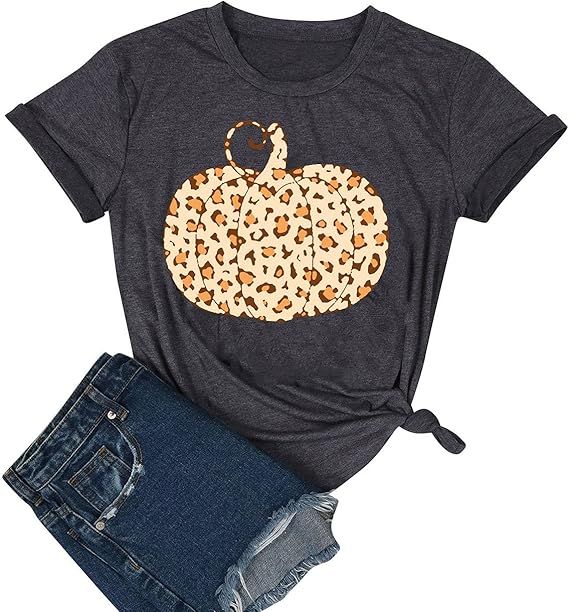 Fall Shirts Women Pumpkin Shirts for Women Fall Graphic Tees Leopard Pumpkin Shirt Womens Hallowe... | Amazon (US)