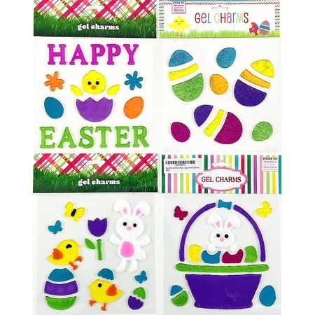 Spring Easter Window Clings Gel Decoration Pack: Colorful Bunnies Eggs Flowers Butterflies Chicks As | Walmart (US)