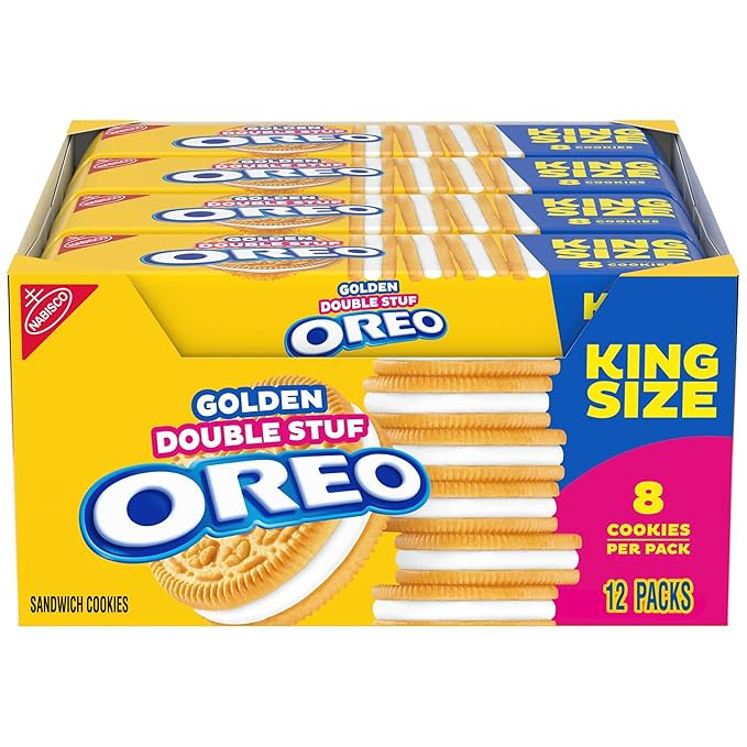OREO Double Stuf Golden Sandwich Cookies, King Size, 12 Snack Packs (8 Cookies Per Pack) | Amazon (US)