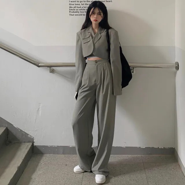 ever after - Long-Sleeve Cropped Blazer / Straight Leg Dress Pants | YesStyle | YesStyle Global