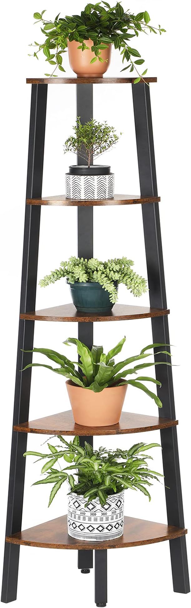 VASAGLE Industrial Bookcase, 5-Tier Corner Shelf, Plant Stand Wood Look Accent Furniture with Met... | Amazon (US)