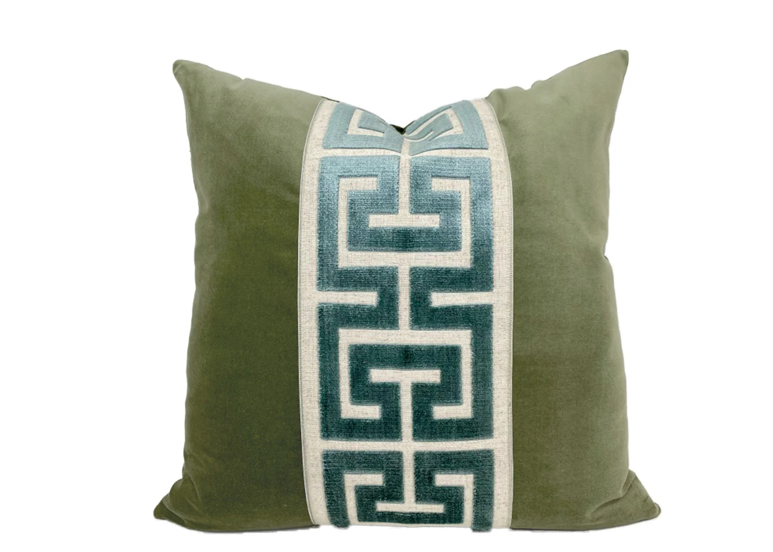 Sage Green Square Velvet Pillow Cover With Large MIST Greek Key Trim - Etsy | Etsy (Global)