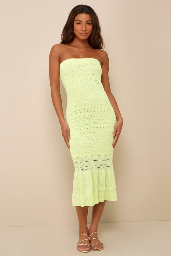 Palm Springs Sweetie Lime Green Knit Strapless Midi Dress | Lulus