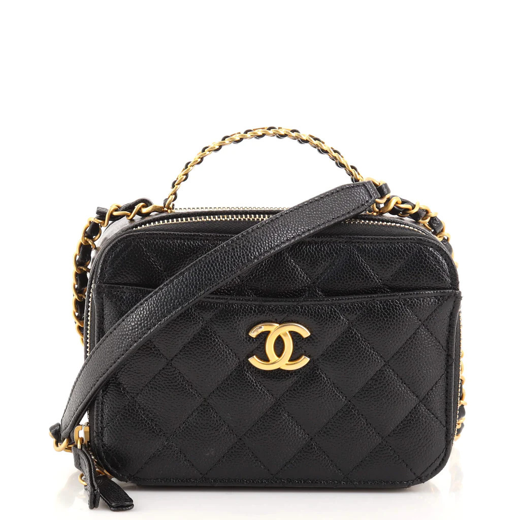Pick Me Up Logo Handle Vanity Case Quilted Caviar Mini | Rebag