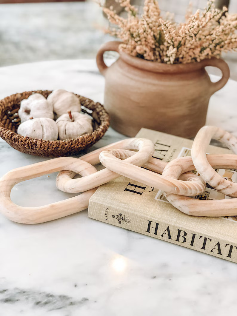 Wooden Chain Link  White-Washed Neutral Home Decorative | Etsy | Etsy (US)