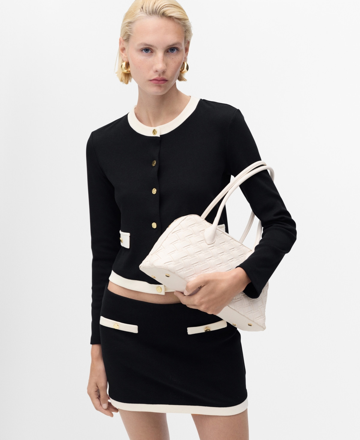 Mango Women's Contrasting Cotton Cardigan - Black | Macy's