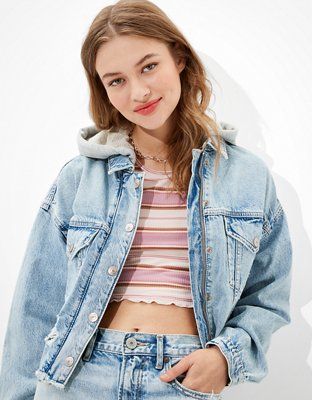 AE Hooded Boyfriend Denim Jacket | American Eagle Outfitters (US & CA)