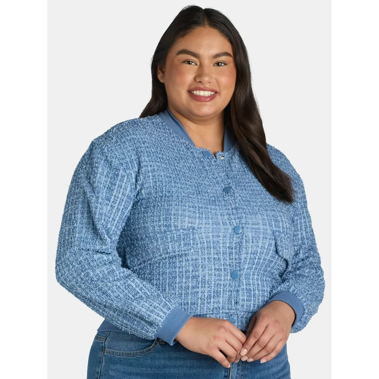 Madden NYC Juniors and Juniors Plus Boucle Bomber Jacket, Sizes XXS-4X | Walmart (US)