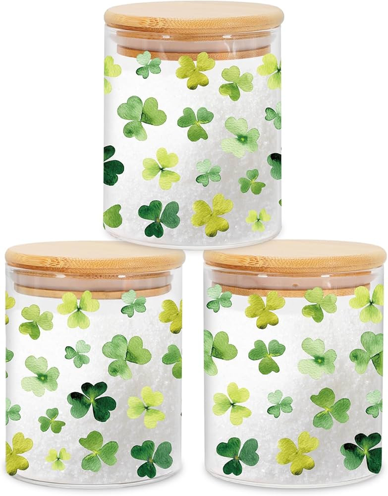 Whaline 3 Pcs St. Patrick's Day Glass Storage Jars with Airtight Lids Green Shamrock Clover Decor... | Amazon (US)