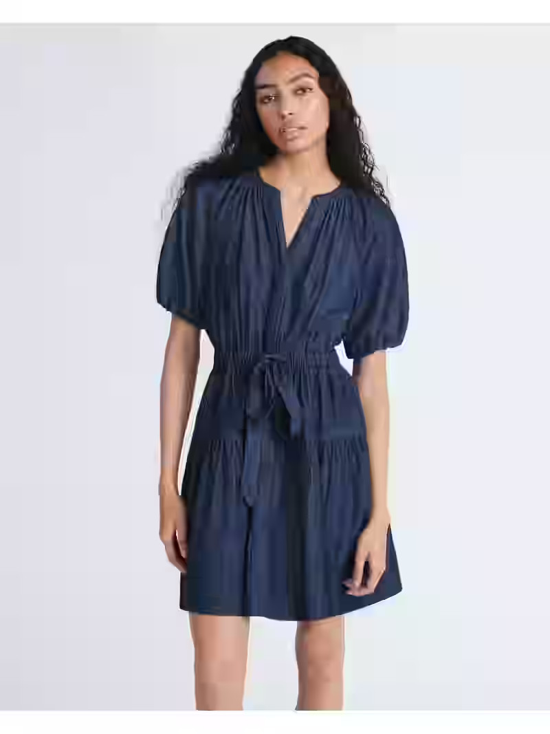 Free Assembly Women's Denim Tiered Mini Dress with Puff Sleeves, Sizes XS-XXL | Walmart (US)