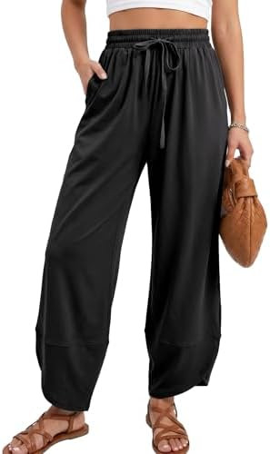 Hixiaohe Womens Barrel Pants Lounge Baggy Wide Leg Trousers Casual Elastic Waist Drawstring Palaz... | Amazon (US)