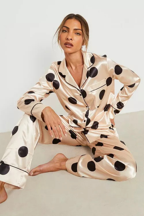 Polka Dot Satin Pyjama Trouser Set | Boohoo.com (UK & IE)