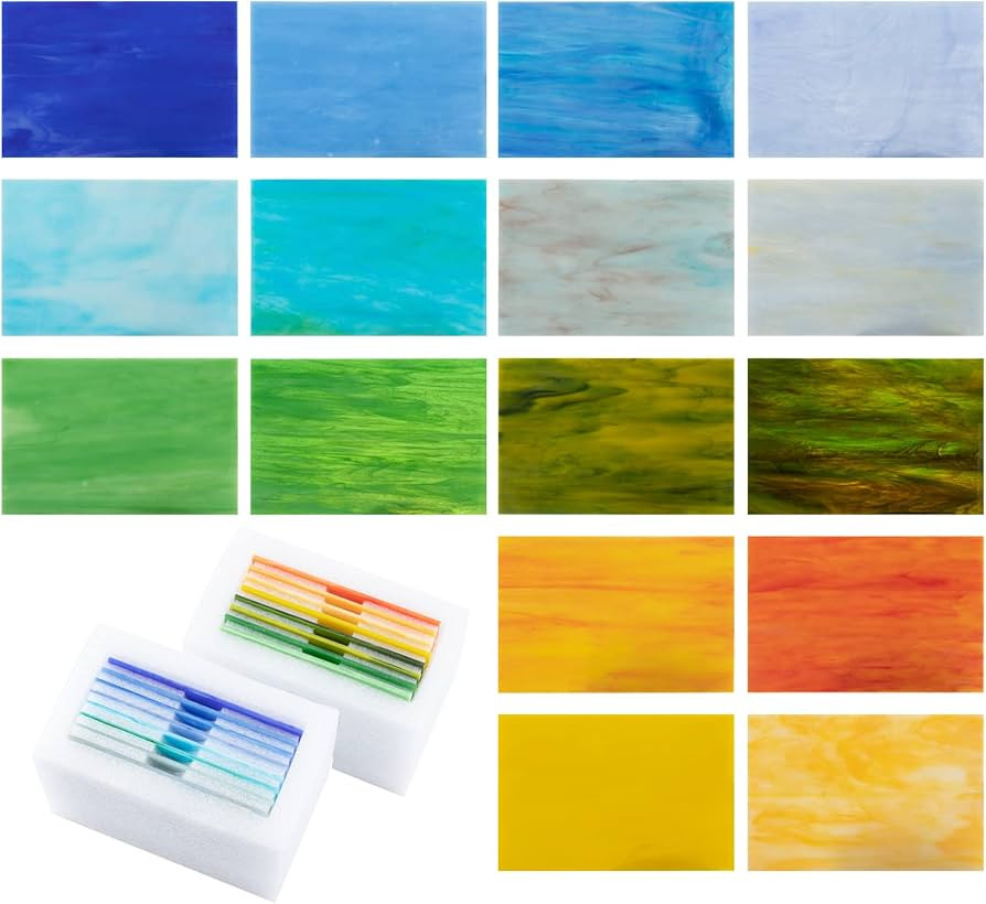 16 Pcs 4" x 6" Stained Glass Sheets, Mixed Opaque Cathedral Glass, Mosaic Glass Sheets with Foam ... | Amazon (US)