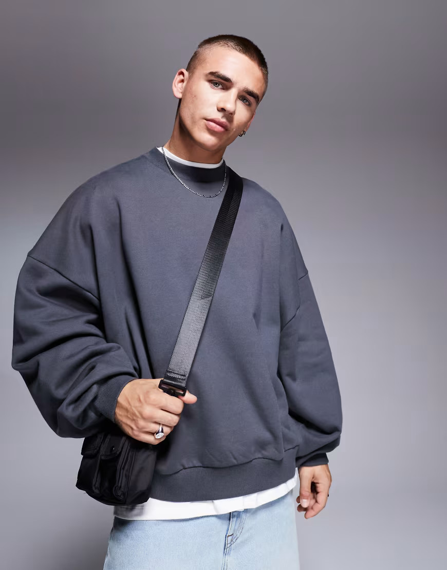 ASOS DESIGN premium heavyweight extreme oversized sweatshirt 400gsm in washed black-Grey | ASOS (Global)