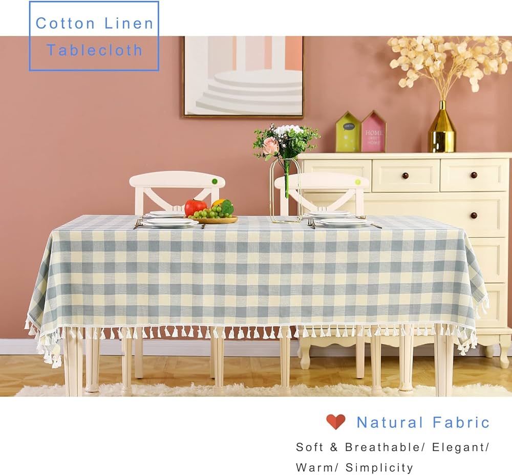 Blue Checkered Rectangle Spring Tablecloth | Amazon (US)