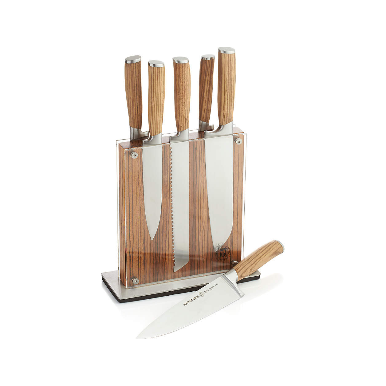 Schmidt Brothers 7-Piece Zebra Wood Knife Block Set + Reviews | Crate & Barrel | Crate & Barrel