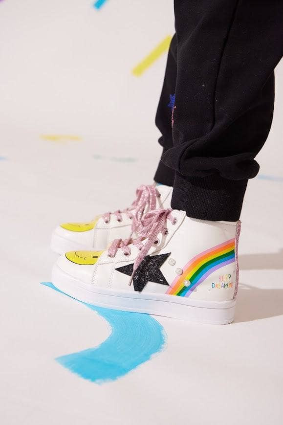 Rainbow Smiley Hi Top Sneaker | Lola + The Boys
