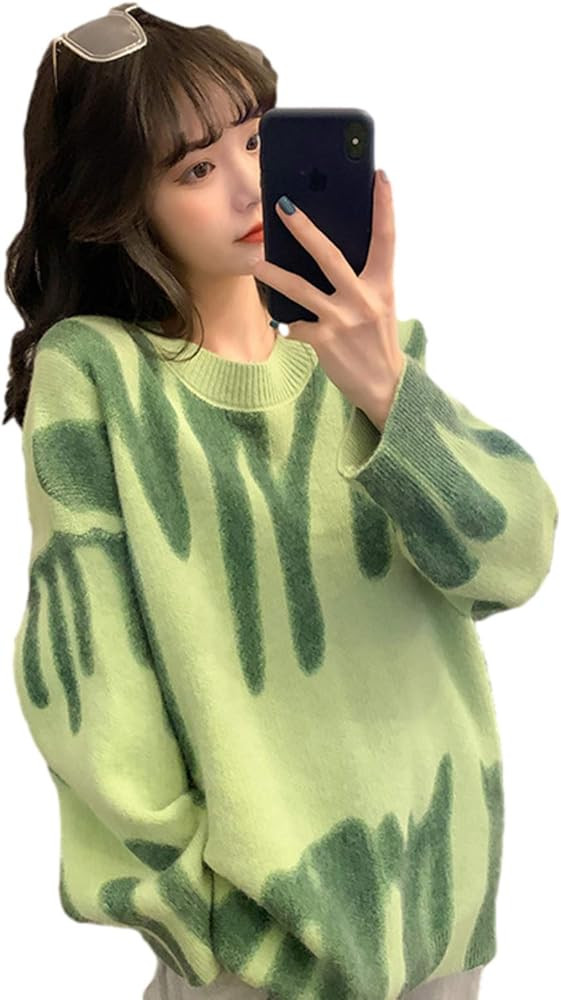 Y2k Women's Striped Printed Sweater and Pullover O-Neck Oversized Loose Sweater | Amazon (US)