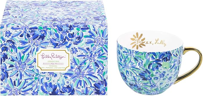 Lilly Pulitzer 12 Ounce Blue Ceramic Coffee Mug or Tea Cup, Cute Mug with Gold Handle and Gift Bo... | Amazon (US)