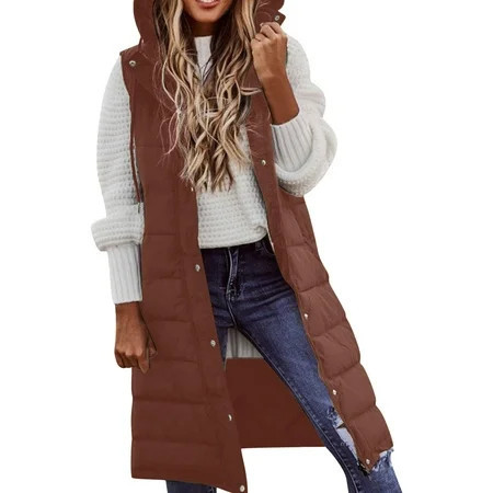 Big Sale!FUNUONY Puffer Vest Women Vest with Hood Sleeveless Down Coat with Pockets Vest Down Jacket Long Puffer Vest Women Zip Up Hoodie Women Winter Coats for Women Puffy Vest Women Brown M | Walmart (US)