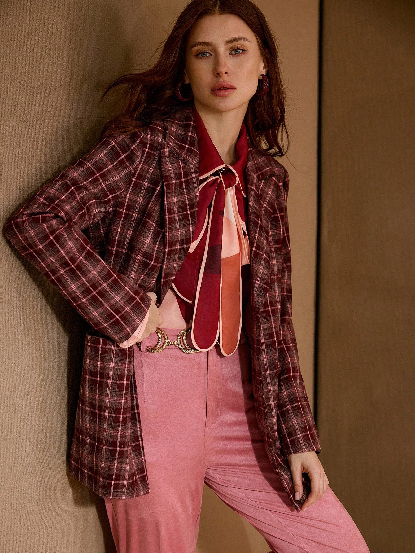 MOTF PREMIUM WOMEN'S ELEGANT PLAID BOXY BLAZER | SHEIN