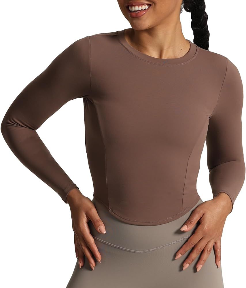 Aoxjox Long Sleeve T-Shirt for Women GEO Seamlines Padded Curve Longline Workout Crop Top | Amazon (US)