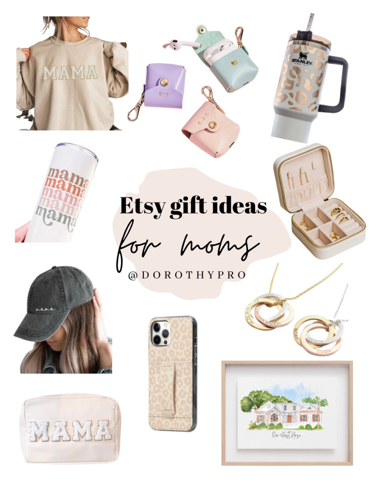 Gift guide for her! Etsy gift ideas for moms. Christmas gifts for moms! Holiday gift exchange ideas. 
Waffle knit mama sweatshirt 
Ear buds personalized case
Stanley leopard vinyl, jewelry case, mama hat, walli case (seriously the best phone cases) mama chenille letter makeup case or storage bag, mama tumbler, framed painting would be a perfect gift for the new home owner! Customized name necklaces, makes a great push present for moms! #LTKunder50 #smallbusiness 

#LTKGiftGuide #LTKHoliday #LTKfindsunder50