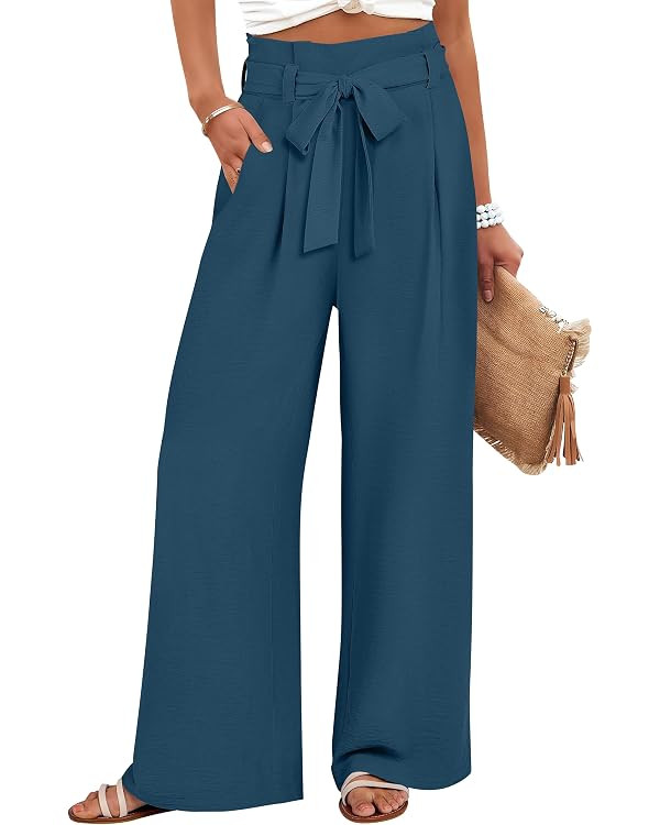 ANRABESS Womens Wide Leg Palazzo Pants Belted High Waisted Business Casual Flowy Long Trousers wi... | Amazon (US)