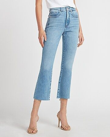 High Waisted Raw Hem Cropped Flare Jeans | Express