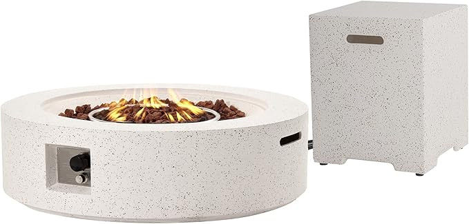SUNBURY Outdoor Propane Fire Pit Table, 42 Inch 50,000 BTU Round Spotted White Patio Gas Fire Tab... | Amazon (US)