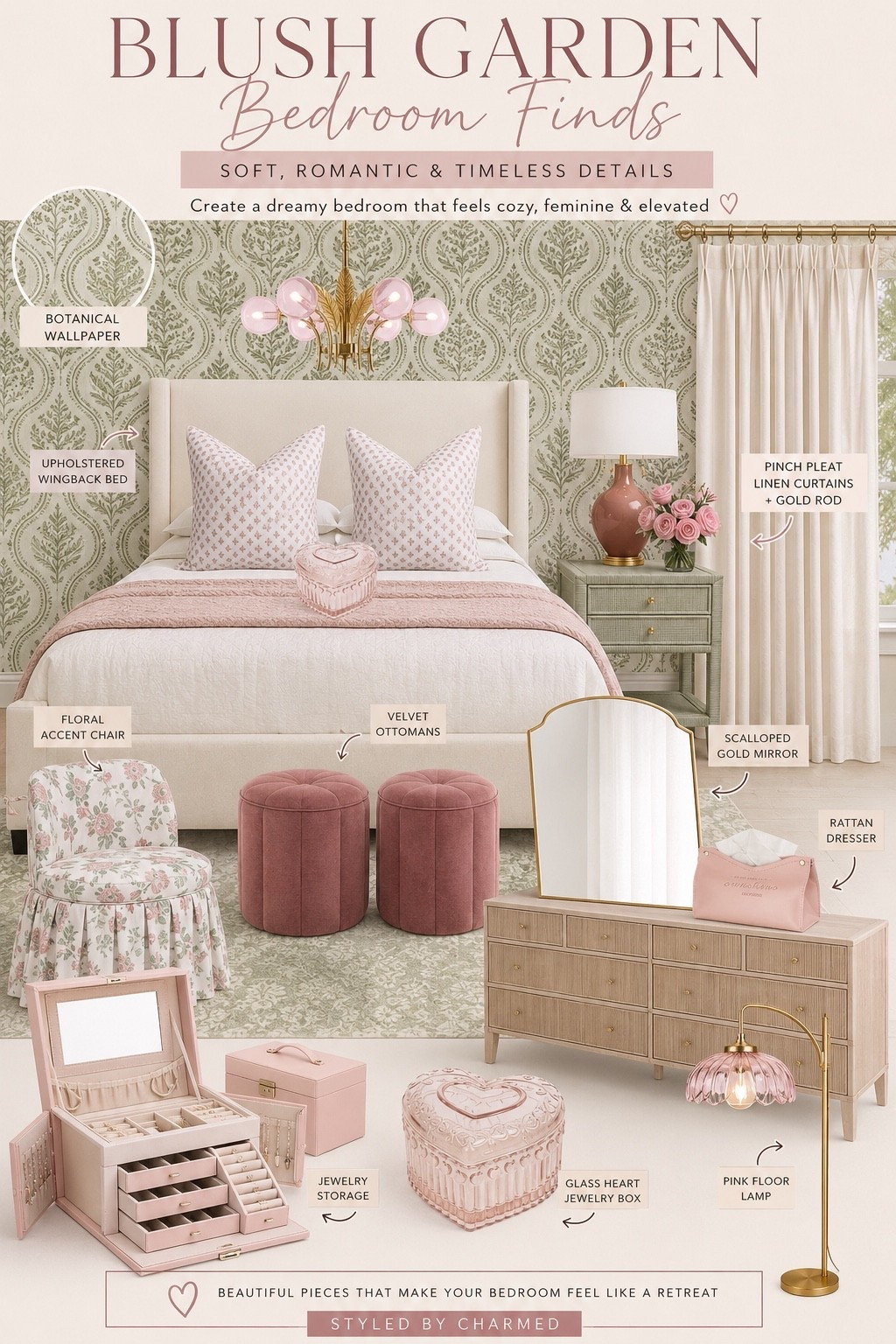 This bedroom feel like the type of space you walk into and instantly exhale 😭🌸

Soft blush tones, garden-inspired details, warm lighting, and cozy textures that make the whole room feel feminine, peaceful, and expensive without trying too hard.

Everything linked on my LTK 🤍

#LTKHome #BedroomDecor #FeminineHomeDecor #CozyBedroom #StyledByCharmed

#LTKSaleAlert #LTKHome #LTKmomlife