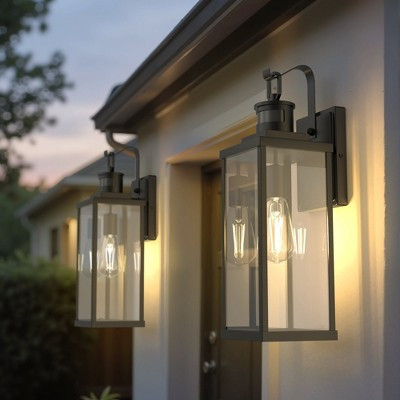YANSUN Modern 18 in. 1-Light Black Outdoor Wall Sconce with Glass Shade, Dusk to Dawn and Motion Sensor, 2-Pack | Target