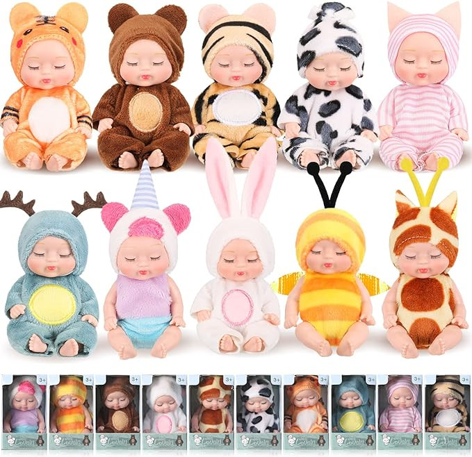 Hanaive 10 Pcs 4 Inch Mini Baby Dolls Lifelike Realistic Baby Dolls Tiny Babies with Animal Cloth... | Amazon (US)