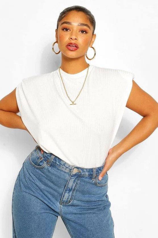 Plus Ribbed Shoulder Pad Tee | Boohoo.com (US & CA)