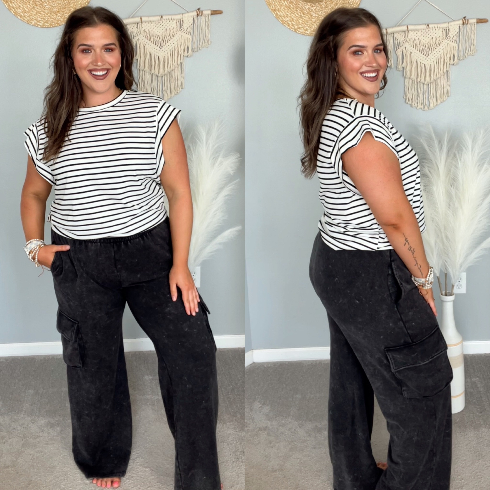 Midsize cozy casual outfit 🖤✨🤍
Top: XL 
Pants: XL 
#midsizeoutfits #ootd #styleinspo #casualoutfit #cargo #sweats #widelegpants #cozystyle #fallfashion 

#LTKstyletip #LTKSeasonal #LTKmidsize