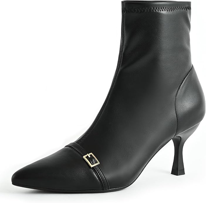 Kitten Heel Ankle Boots for Women Dressy Pointed Toe Chelsea Boots for Fall Low Heel Stretchy Upp... | Amazon (US)