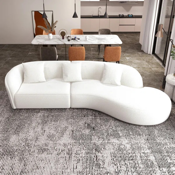 Avan 126" Japandi Style Luxury Modern Boucle Fabric Curvy Sectional Couch | Wayfair North America