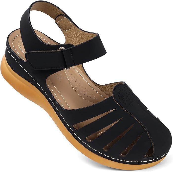 SHIBEVER Women Comfortable Flat Sandals: Dressy Summer Sandal - Closed Toe Fisherman Sandals | Amazon (US)