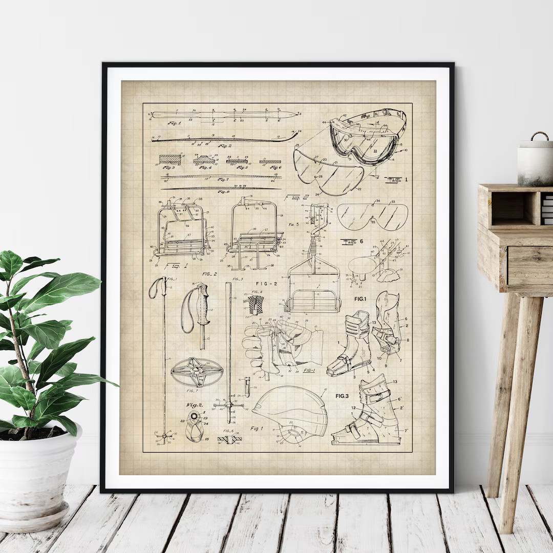 Skiing Collage Print Customizable Blueprint, Gift for Him Her, Ski Patent Poster Chart, Wall Art ... | Etsy (US)