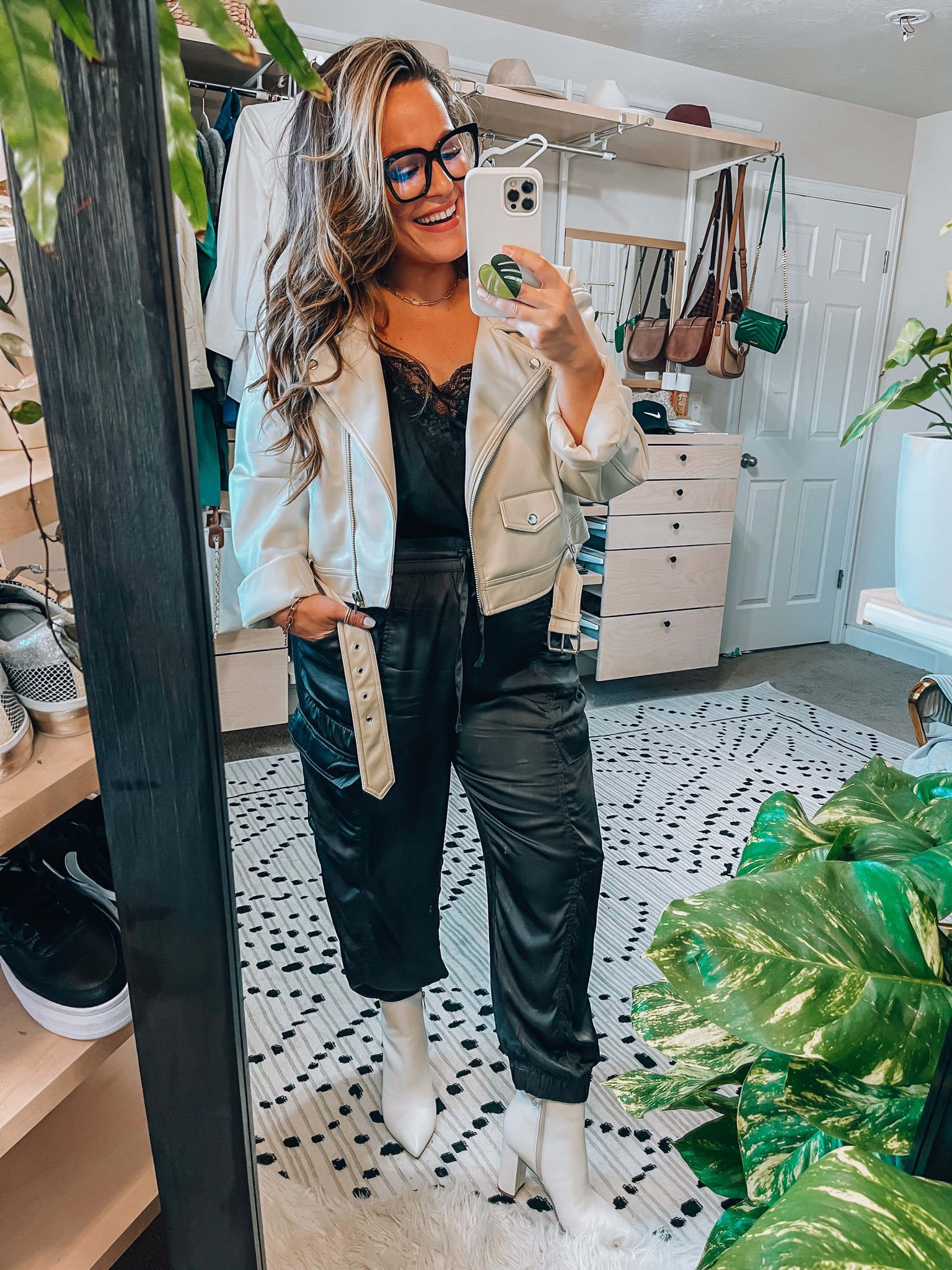 Aerie satin joggers xl so comfy and perfect for work Cream white leather moto jacket xl Lace cami bodysuit xl White booties tts Midsize fashion- size 14- workwear- outfit inspo- workwear outfit inspo- fashion- womens fashion

#LTKcurves #LTKworkwear #LTKsalealert