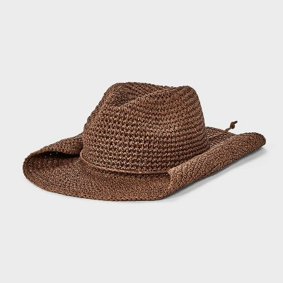 Straw Crochet Western Hat - Universal Thread™ Dark Brown S/M | Target