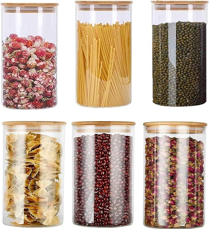 Glass Food Storage Jars Containers, Glass Storage Jar with Airtight Bamboo Lids Set of 6 Kitchen ... | Amazon (US)