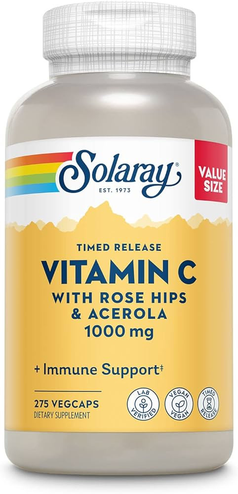 SOLARAY Vitamin C 1000mg Timed Release Capsules with Rose Hips & Acerola Bioflavonoids, Two-Stage... | Amazon (US)